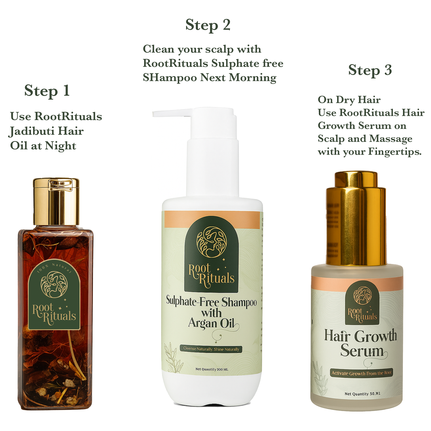 Root Rituals Hair Growth Kit | hair Oil, Shampoo & Serum Combo